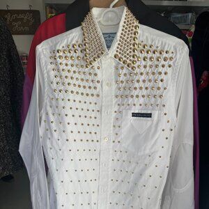 Prada men's gold studded dress shirt